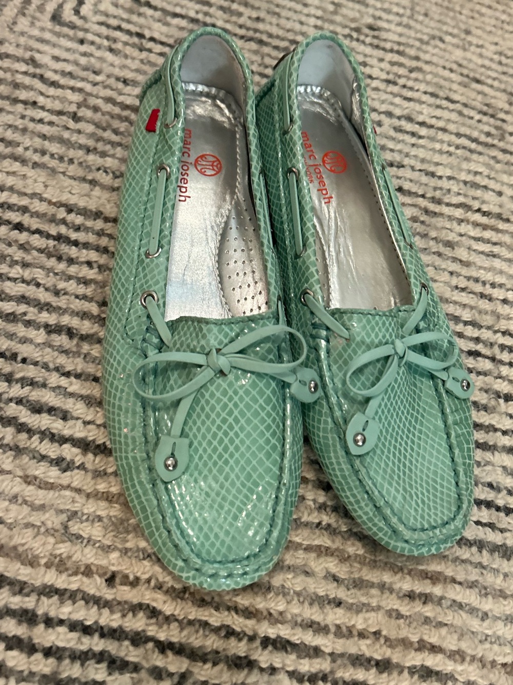 Marc Joseph Cypress Hill Mint Green Driving Loafers Bow Size 7.5 Snake